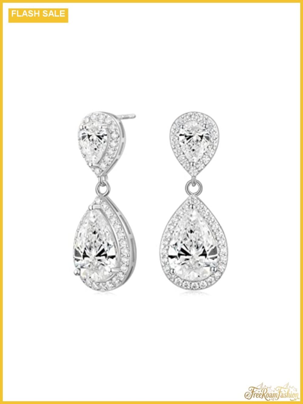 Cubic Zirconia Teardrop Dangle Earrings 925 Sterling Silver Post Bridal